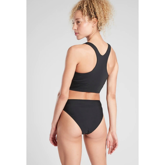 Athleta M D DD cup black Conscious Crop top swim bathing suit tankini shelf bra - Picture 1 of 4